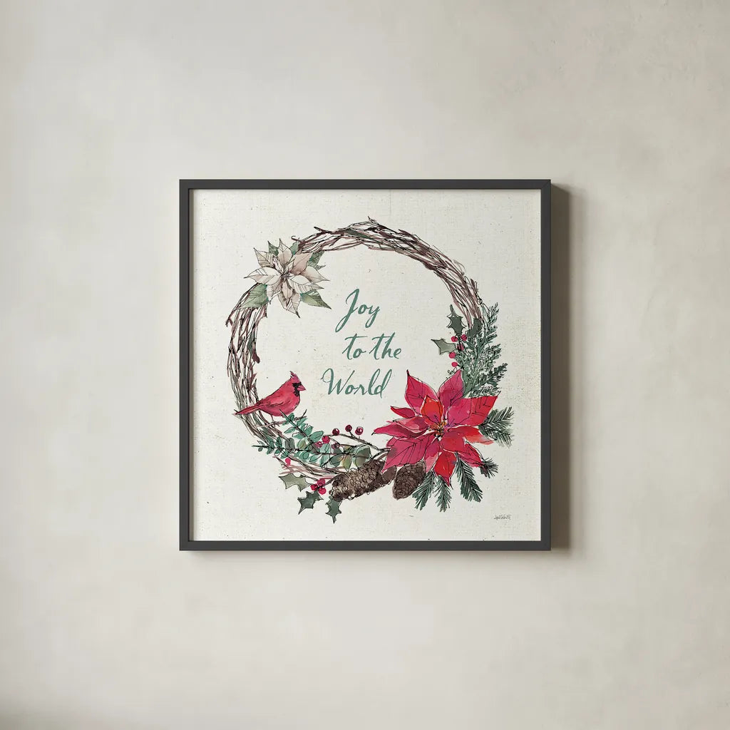 Seasonal Charm V by Anne Tavoletti. Shown in a sleek black glass frame for a contemporary gallery look. Available as an archival giclee rolled canvas, fine art paper, or poster print. SKU 36861a.