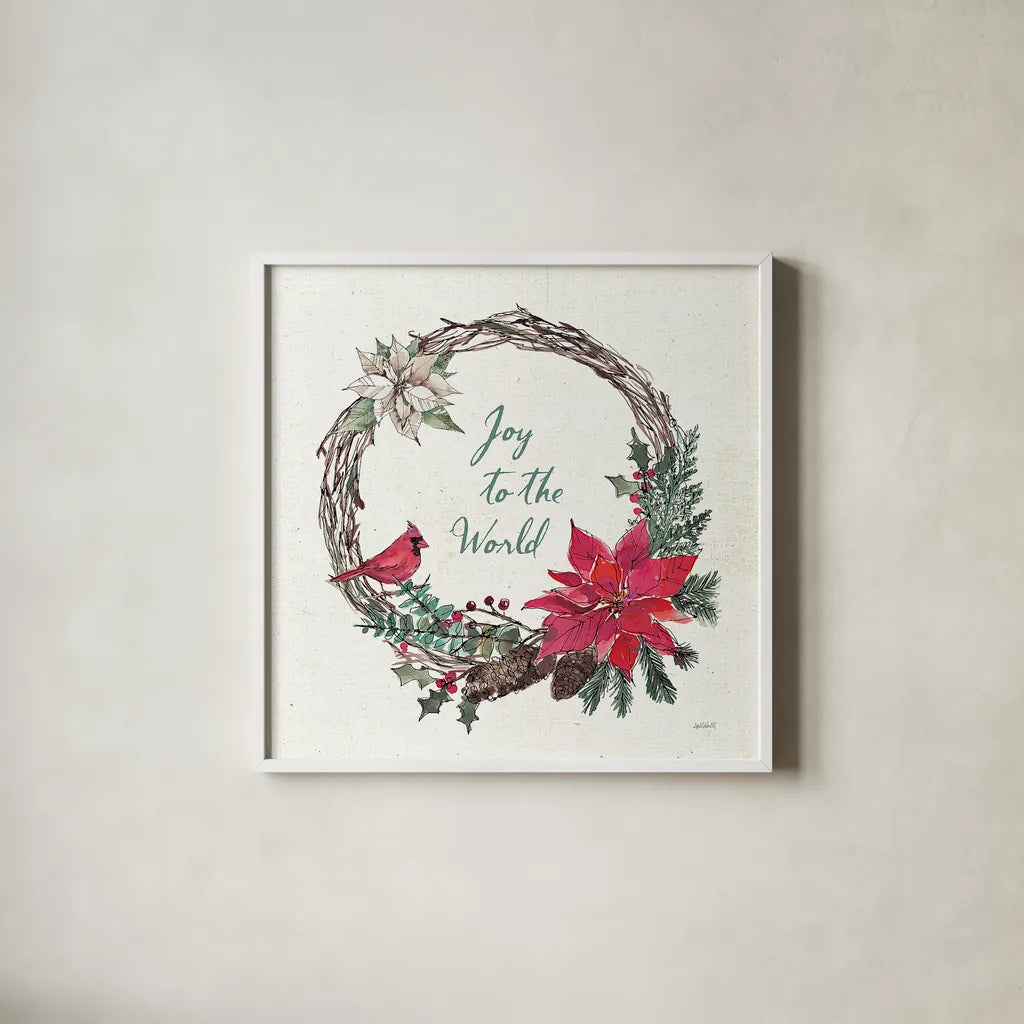 Seasonal Charm V by Anne Tavoletti. Shown in a crisp white glass frame for a clean and minimalist style. Available as an archival giclee rolled canvas, fine art paper, or poster print. SKU 36861a.