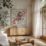 Seasonal Charm VI by Anne Tavoletti. Shown in a natural wood frame in a cozy modern living room. Available as an archival giclee rolled canvas, fine art paper, or poster print. SKU 36862a.