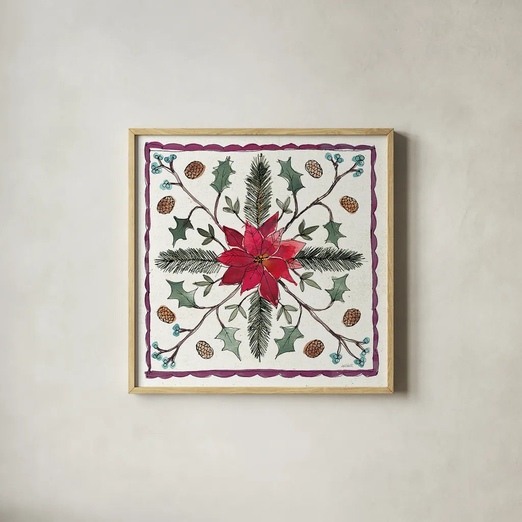 Seasonal Charm VIII by Anne Tavoletti. Shown in a natural wood glass frame for a timeless modern aesthetic. Available as an archival giclee rolled canvas, fine art paper, or poster print. SKU 36864a.