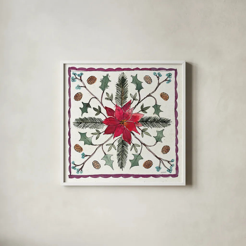 Seasonal Charm VIII by Anne Tavoletti. Shown in a crisp white glass frame for a clean and minimalist style. Available as an archival giclee rolled canvas, fine art paper, or poster print. SKU 36864a.