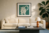 Seasonal Shades XII by Anne Tavoletti. Displayed in a glass frame with matte in a clean modern living room. Available as an archival giclee rolled canvas, fine art paper, or poster print. SKU 81770a.