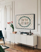 Sentiments I by Anne Tavoletti. shown as a framed stretched canvas in a living room above a console. Available as a archival giclee rolled canvas, fine art paper, or poster print. SKU 87594i.
