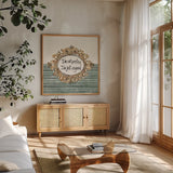 Sentiments IV by Anne Tavoletti. Shown in a natural wood frame in a cozy modern living room. Available as an archival giclee rolled canvas, fine art paper, or poster print. SKU 87597a.