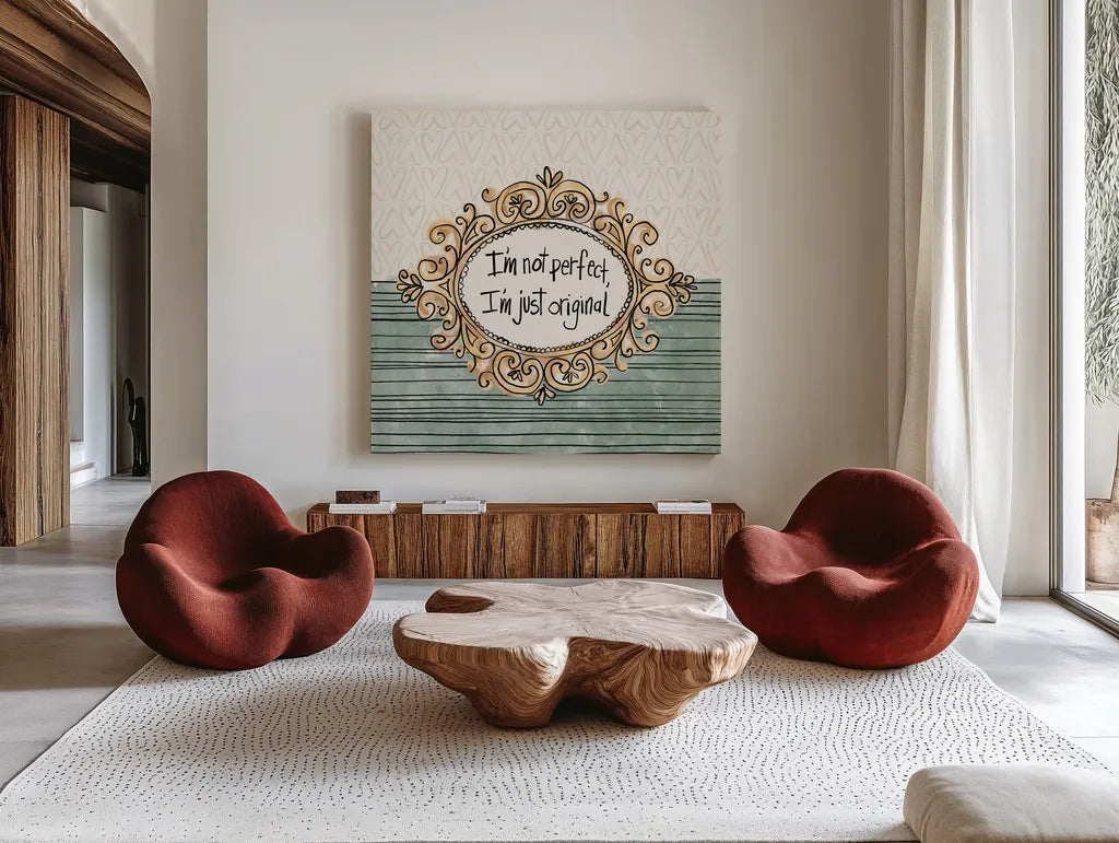 Sentiments IV by Anne Tavoletti. Shown as extra-large giant wall art in a modern living room. Available as an archival giclee rolled canvas, fine art paper, or poster print. SKU 87597a.