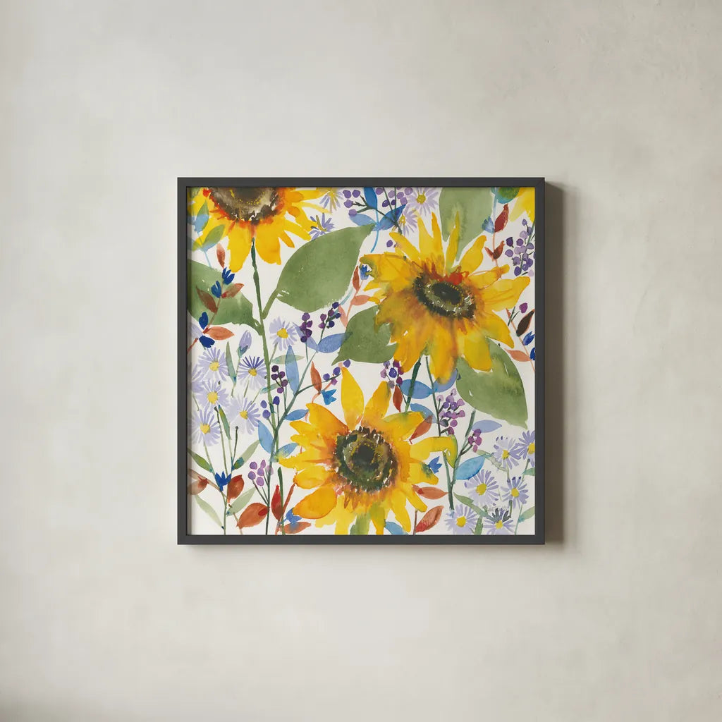 September Flowers by Anne Tavoletti. Shown in a sleek black glass frame for a contemporary gallery look. Available as an archival giclee rolled canvas, fine art paper, or poster print. SKU 59352a.