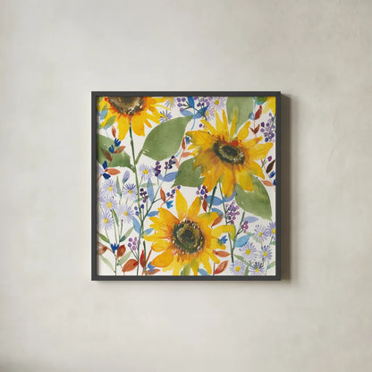 September Flowers by Anne Tavoletti. Shown in a sleek black glass frame for a contemporary gallery look. Available as an archival giclee rolled canvas, fine art paper, or poster print. SKU 59352a.