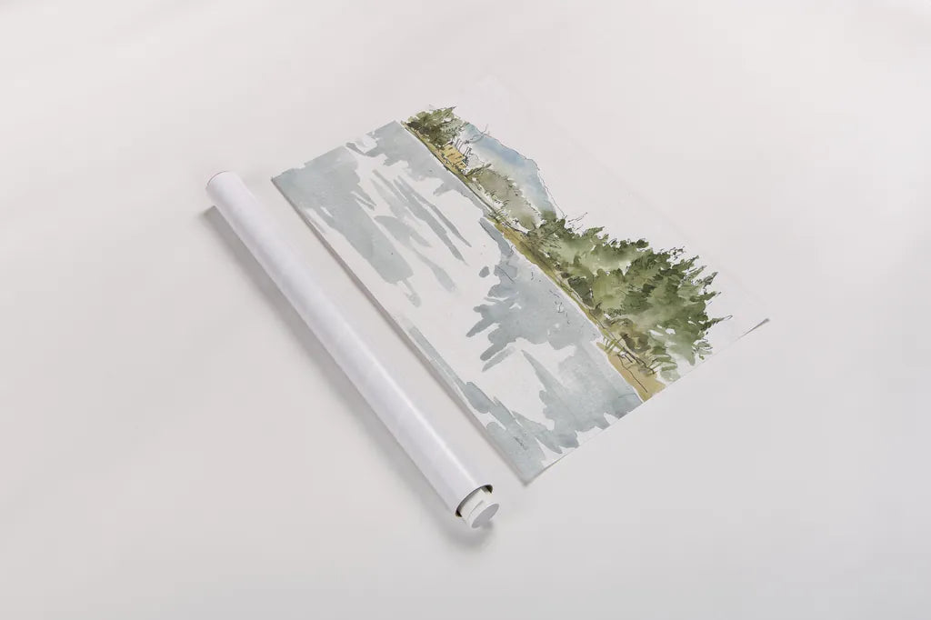 Serene Lake I by Anne Tavoletti. shown as a rolled paper print. Available as archival giclee rolled canvas, fine art paper, or poster print. SKU 72230i.