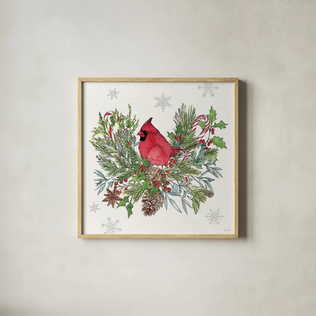 Signs of the Season III by Anne Tavoletti. Shown in a natural wood glass frame for a timeless modern aesthetic. Available as an archival giclee rolled canvas, fine art paper, or poster print. SKU 83061a.
