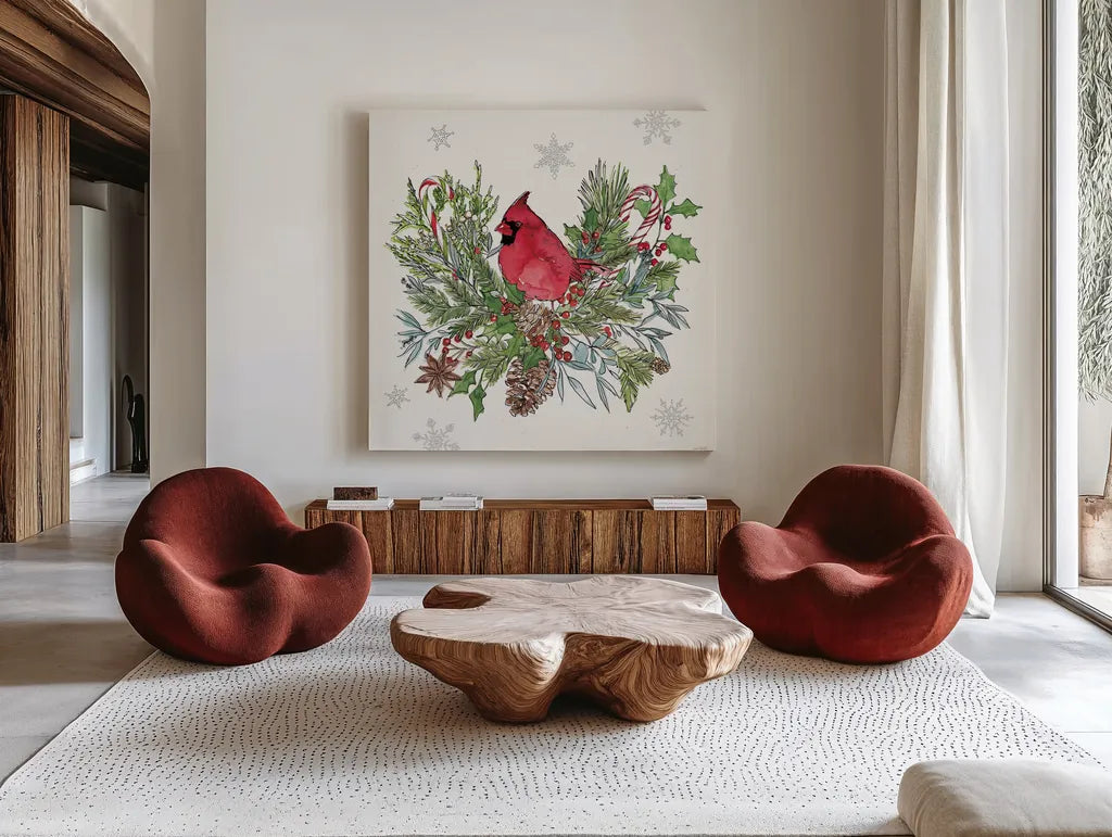Signs of the Season III by Anne Tavoletti. Shown as extra-large giant wall art in a modern living room. Available as an archival giclee rolled canvas, fine art paper, or poster print. SKU 83061a.