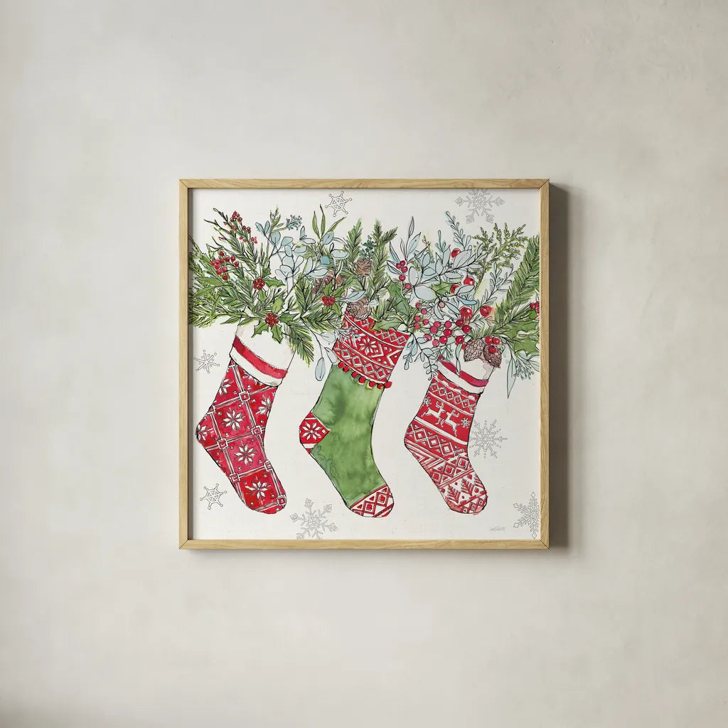 Signs of the Season IV by Anne Tavoletti. Shown in a natural wood glass frame for a timeless modern aesthetic. Available as an archival giclee rolled canvas, fine art paper, or poster print. SKU 83062a.