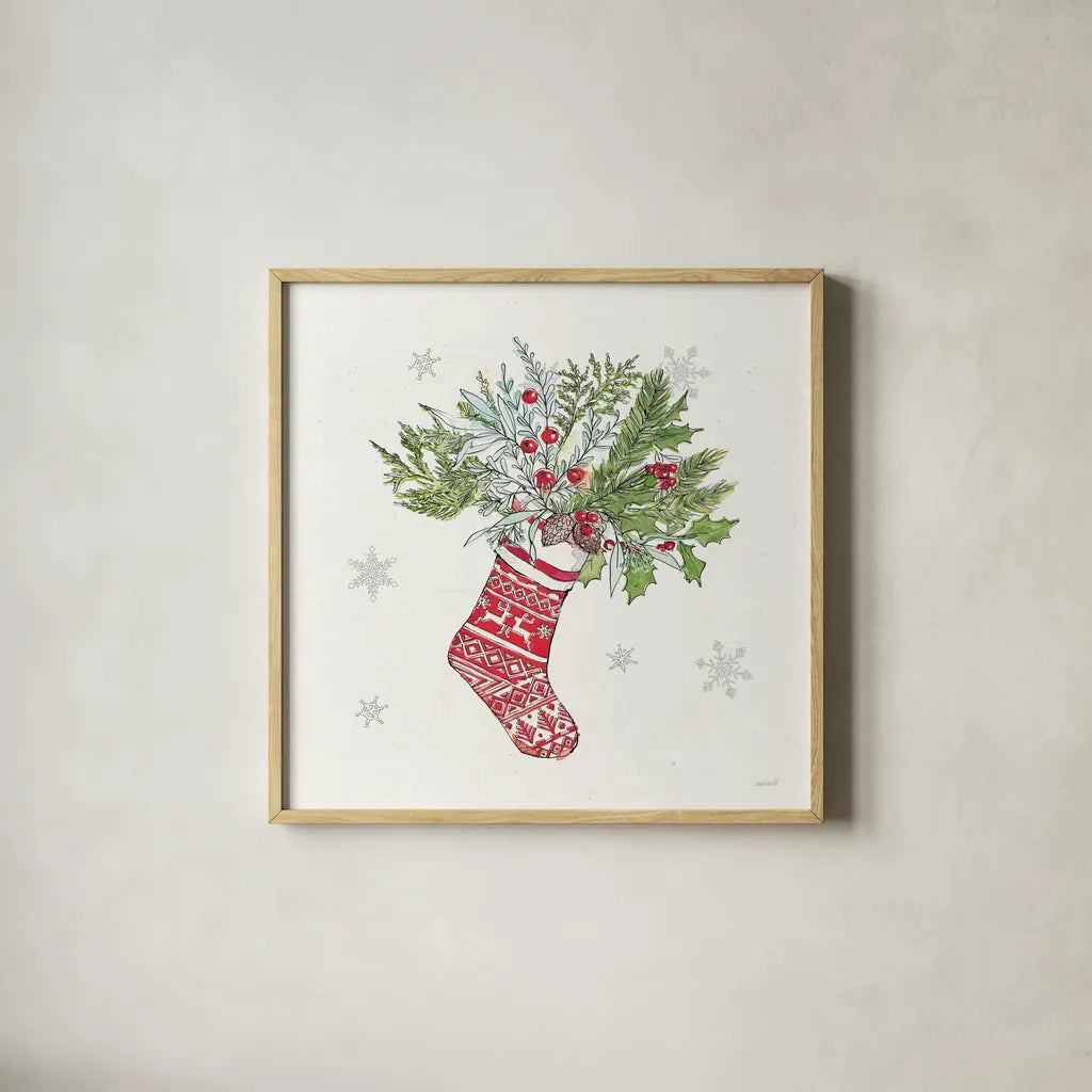 Signs of the Season IX by Anne Tavoletti. Shown in a natural wood glass frame for a timeless modern aesthetic. Available as an archival giclee rolled canvas, fine art paper, or poster print. SKU 90059a.