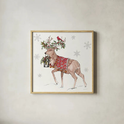 Signs of the Season V Full Deer by Anne Tavoletti. Shown in a natural wood glass frame for a timeless modern aesthetic. Available as an archival giclee rolled canvas, fine art paper, or poster print. SKU 87645a.