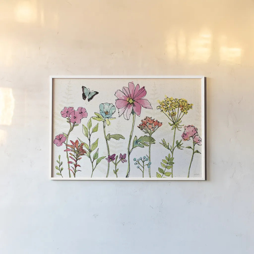 Simply Petals V by Anne Tavoletti. shown as a paper print in a white frame. Available as a archival giclee rolled canvas, fine art paper, or poster print. SKU 38889i.