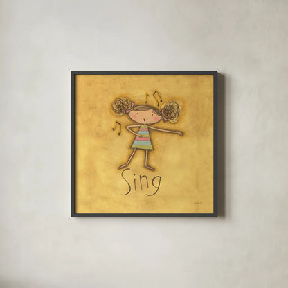 Sing by Anne Tavoletti. Shown in a sleek black glass frame for a contemporary gallery look. Available as an archival giclee rolled canvas, fine art paper, or poster print. SKU 10801a.