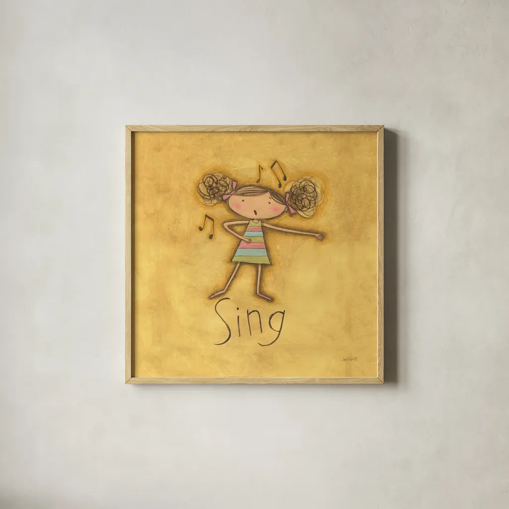 Sing by Anne Tavoletti. Shown in a natural wood glass frame for a timeless modern aesthetic. Available as an archival giclee rolled canvas, fine art paper, or poster print. SKU 10801a.