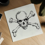 Skull and Crossbones I by Anne Tavoletti. Shown as a detailed flat fine art print, highlighting archival giclee quality. Available as an archival giclee rolled canvas, fine art paper, or poster print. SKU 82638a.