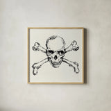 Skull and Crossbones I by Anne Tavoletti. Shown in a natural wood glass frame for a timeless modern aesthetic. Available as an archival giclee rolled canvas, fine art paper, or poster print. SKU 82638a.