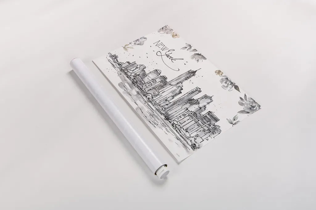 Skyline Sketches I by Anne Tavoletti. shown as a rolled paper print. Available as archival giclee rolled canvas, fine art paper, or poster print. SKU 58815i.
