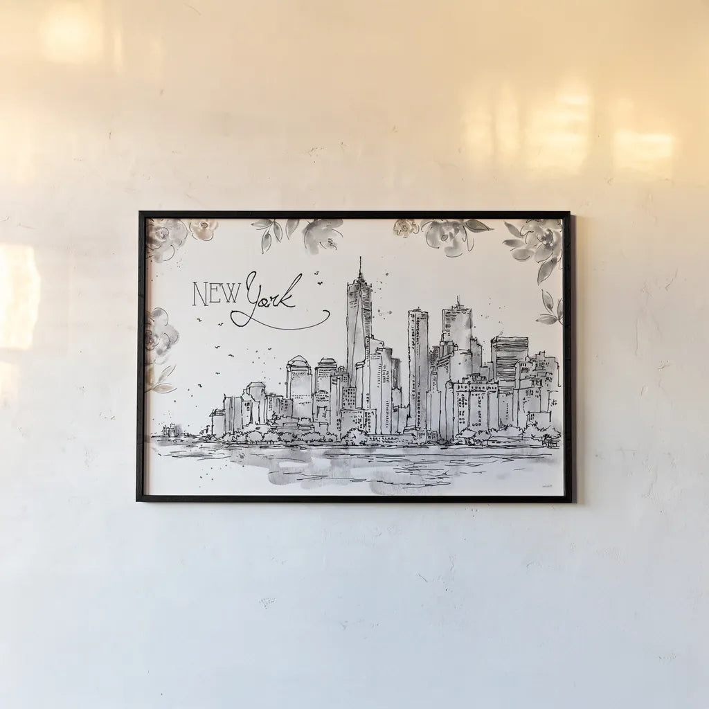 Skyline Sketches I by Anne Tavoletti. shown as a paper print in a black flame. Available as a archival giclee rolled canvas, fine art paper, or poster print. SKU 58815i.