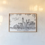 Skyline Sketches I by Anne Tavoletti. shown as a paper print in a natural frame. Available as a archival giclee rolled canvas, fine art paper, or poster print. SKU 58815i.