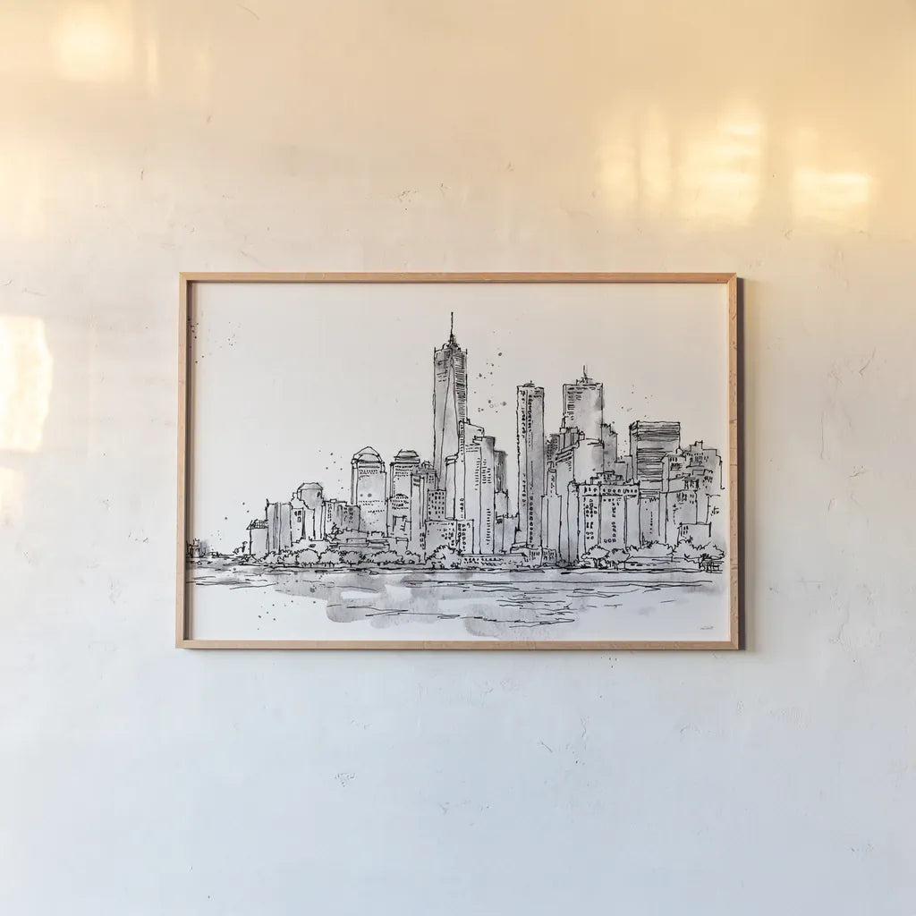 Skyline Sketches I No Words Flowers by Anne Tavoletti. shown as a paper print in a natural frame. Available as a archival giclee rolled canvas, fine art paper, or poster print. SKU 59328i.