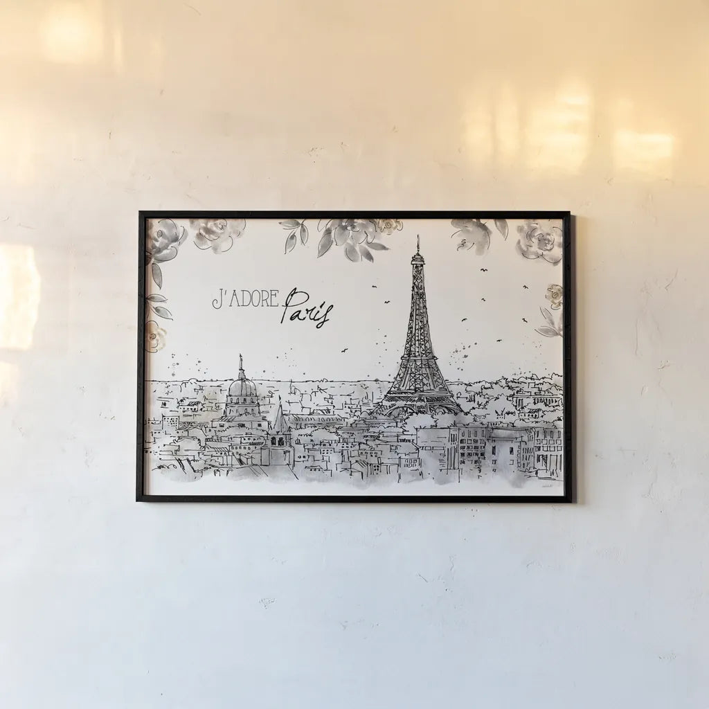 Skyline Sketches II by Anne Tavoletti. shown as a paper print in a black flame. Available as a archival giclee rolled canvas, fine art paper, or poster print. SKU 58816i.