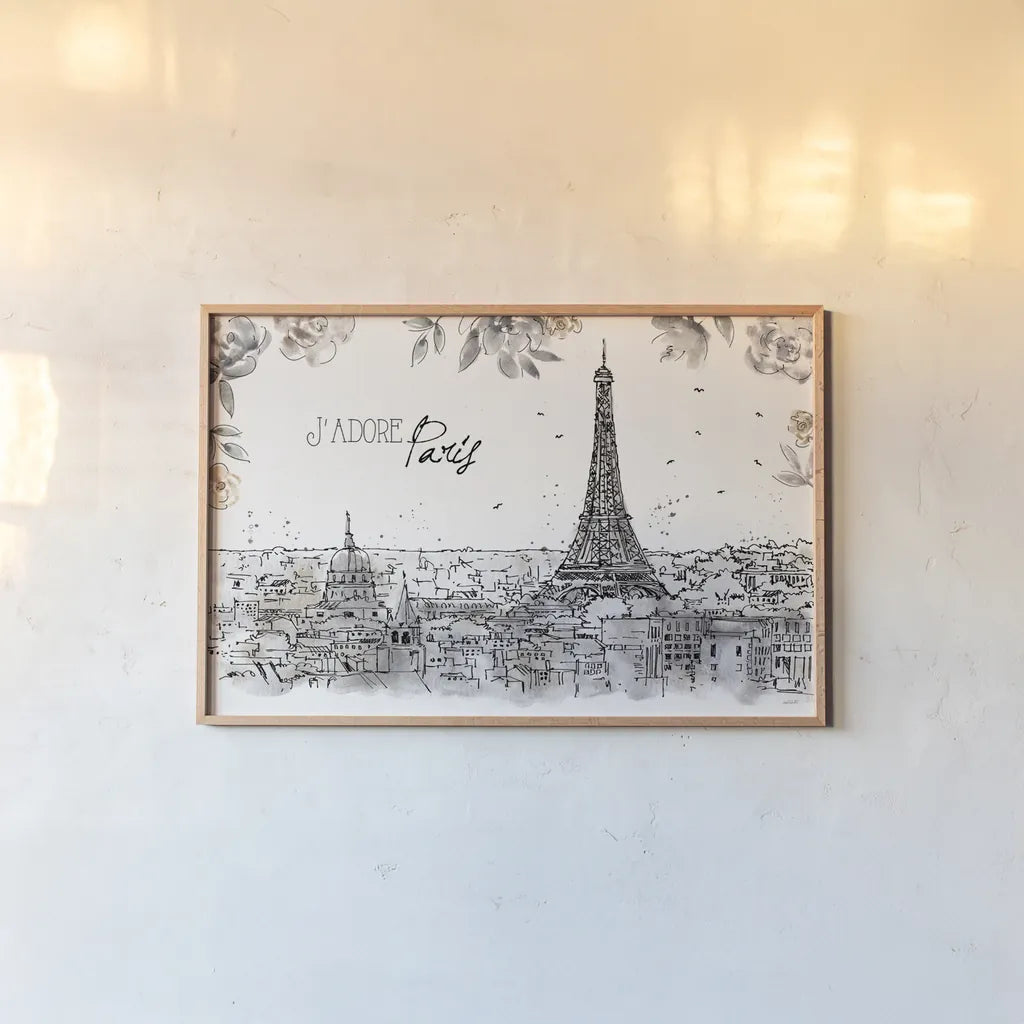 Skyline Sketches II by Anne Tavoletti. shown as a paper print in a natural frame. Available as a archival giclee rolled canvas, fine art paper, or poster print. SKU 58816i.