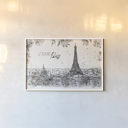 Skyline Sketches II by Anne Tavoletti. shown as a paper print in a white frame. Available as a archival giclee rolled canvas, fine art paper, or poster print. SKU 58816i.