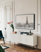 Skyline Sketches II No Words Flowers by Anne Tavoletti. shown as a framed stretched canvas in a living room above a console. Available as a archival giclee rolled canvas, fine art paper, or poster print. SKU 59329i.