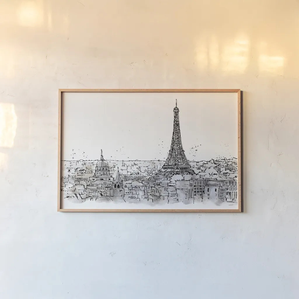 Skyline Sketches II No Words Flowers by Anne Tavoletti. shown as a paper print in a natural frame. Available as a archival giclee rolled canvas, fine art paper, or poster print. SKU 59329i.