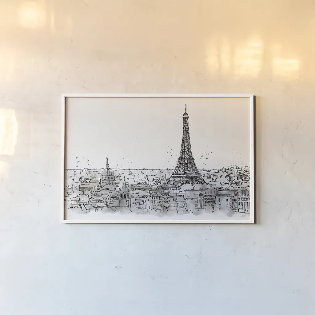 Skyline Sketches II No Words Flowers by Anne Tavoletti. shown as a paper print in a white frame. Available as a archival giclee rolled canvas, fine art paper, or poster print. SKU 59329i.