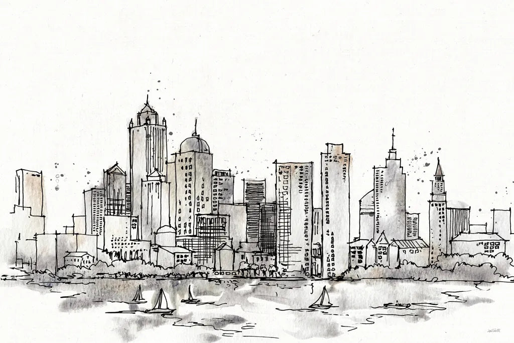Skyline Sketches III No Words Flowers by Anne Tavoletti. SKU 59330i. Archival Giclee Fine art print for wall decor.