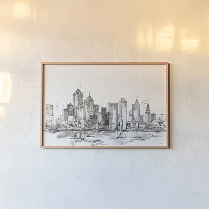 Skyline Sketches III No Words Flowers by Anne Tavoletti. shown as a paper print in a natural frame. Available as a archival giclee rolled canvas, fine art paper, or poster print. SKU 59330i.