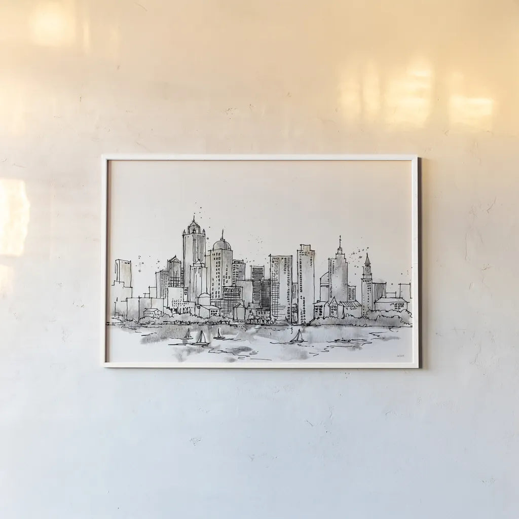 Skyline Sketches III No Words Flowers by Anne Tavoletti. shown as a paper print in a white frame. Available as a archival giclee rolled canvas, fine art paper, or poster print. SKU 59330i.
