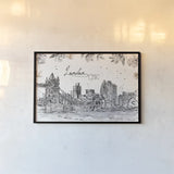 Skyline Sketches IV by Anne Tavoletti. shown as a paper print in a black flame. Available as a archival giclee rolled canvas, fine art paper, or poster print. SKU 58818i.