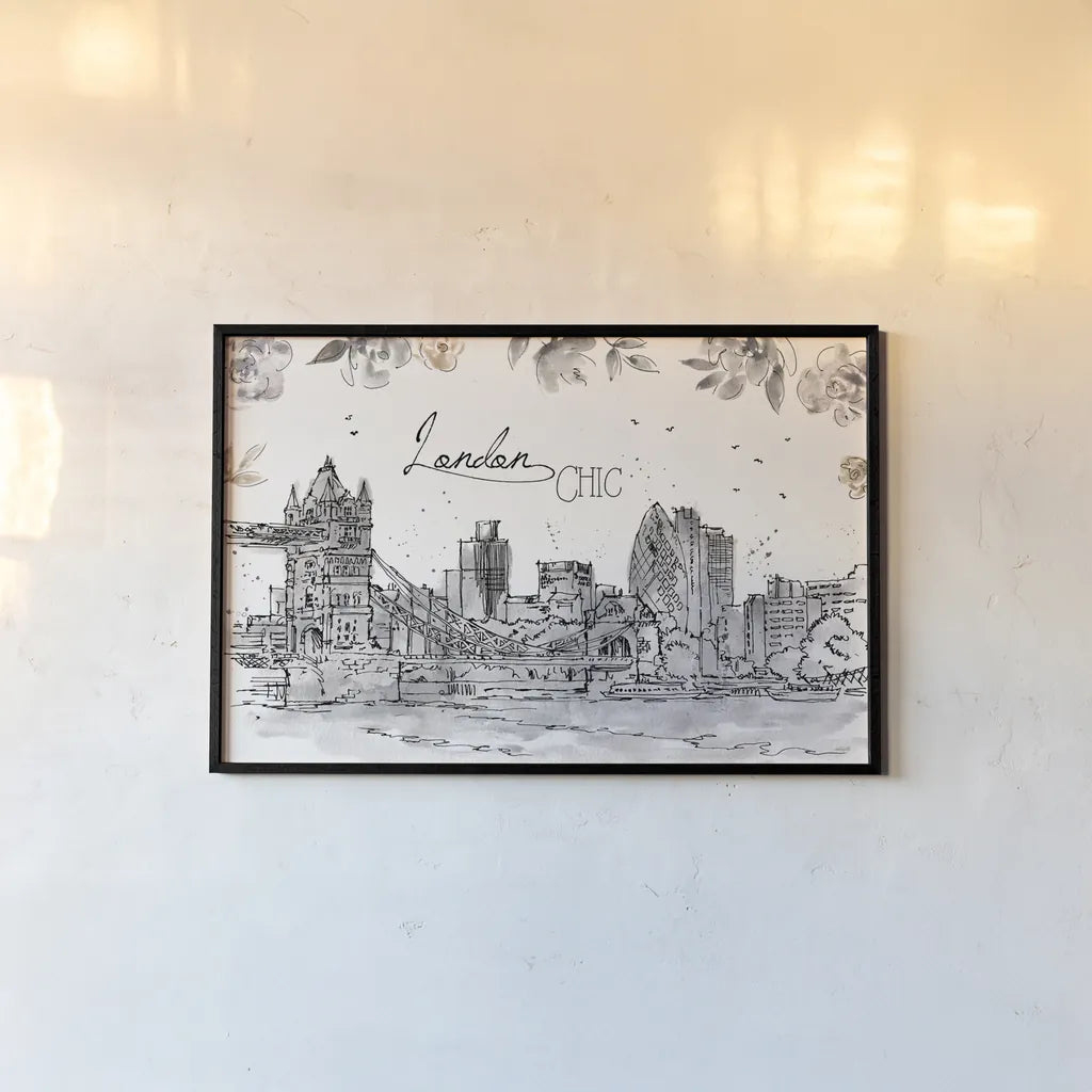 Skyline Sketches IV by Anne Tavoletti. shown as a paper print in a black flame. Available as a archival giclee rolled canvas, fine art paper, or poster print. SKU 58818i.