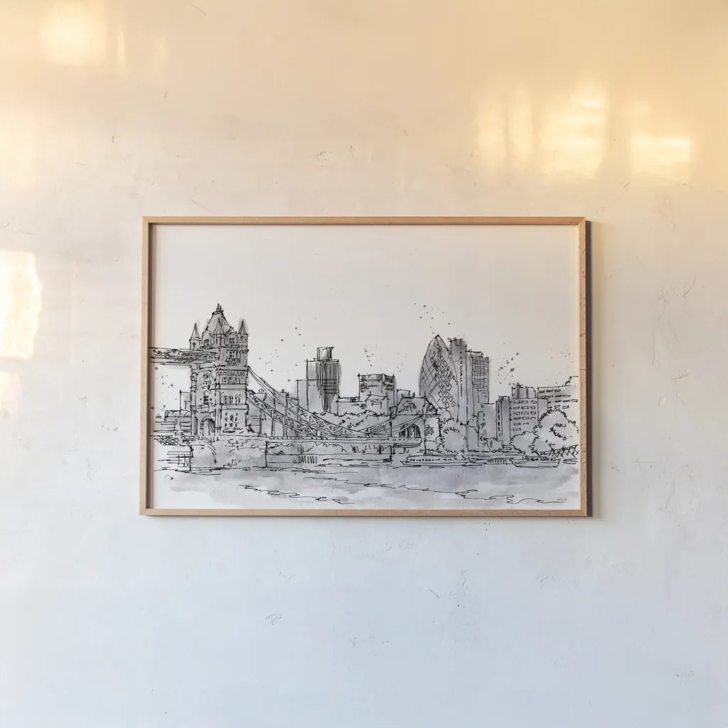 Skyline Sketches IV No Words Flowers by Anne Tavoletti. shown as a paper print in a natural frame. Available as a archival giclee rolled canvas, fine art paper, or poster print. SKU 59331i.