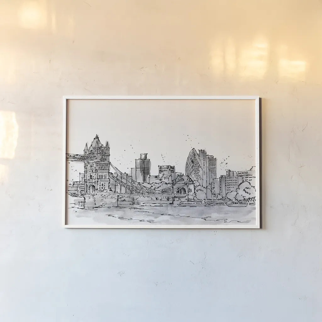 Skyline Sketches IV No Words Flowers by Anne Tavoletti. shown as a paper print in a white frame. Available as a archival giclee rolled canvas, fine art paper, or poster print. SKU 59331i.