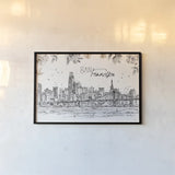 Skyline Sketches VII by Anne Tavoletti. shown as a paper print in a black flame. Available as a archival giclee rolled canvas, fine art paper, or poster print. SKU 61209i.