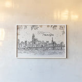 Skyline Sketches VII by Anne Tavoletti. shown as a paper print in a white frame. Available as a archival giclee rolled canvas, fine art paper, or poster print. SKU 61209i.