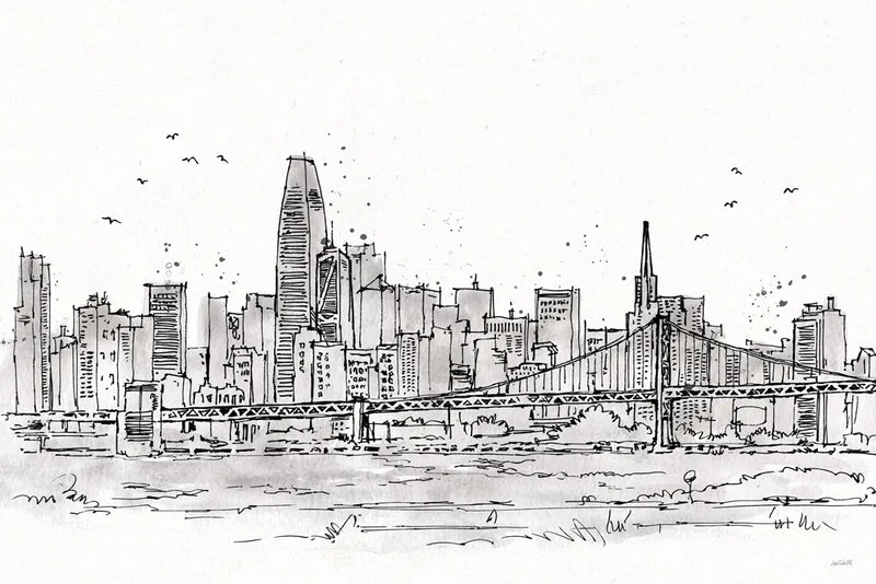Skyline Sketches VII No Words Flowers by Anne Tavoletti. SKU 61255i. Archival Giclee Fine art print for wall decor.