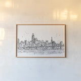 Skyline Sketches VII No Words Flowers by Anne Tavoletti. shown as a paper print in a natural frame. Available as a archival giclee rolled canvas, fine art paper, or poster print. SKU 61255i.