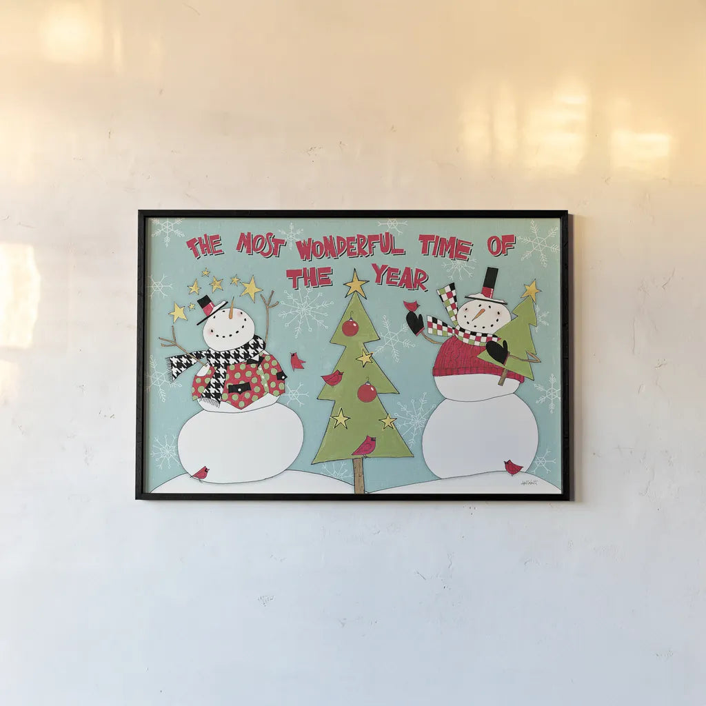 Snowman Sentiments I by Anne Tavoletti. shown as a paper print in a black flame. Available as a archival giclee rolled canvas, fine art paper, or poster print. SKU 31819i.