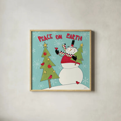 Snowman Sentiments III by Anne Tavoletti. Shown in a natural wood glass frame for a timeless modern aesthetic. Available as an archival giclee rolled canvas, fine art paper, or poster print. SKU 31821a.