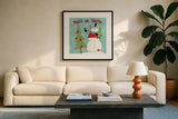 Snowman Sentiments III by Anne Tavoletti. Displayed in a glass frame with matte in a clean modern living room. Available as an archival giclee rolled canvas, fine art paper, or poster print. SKU 31821a.