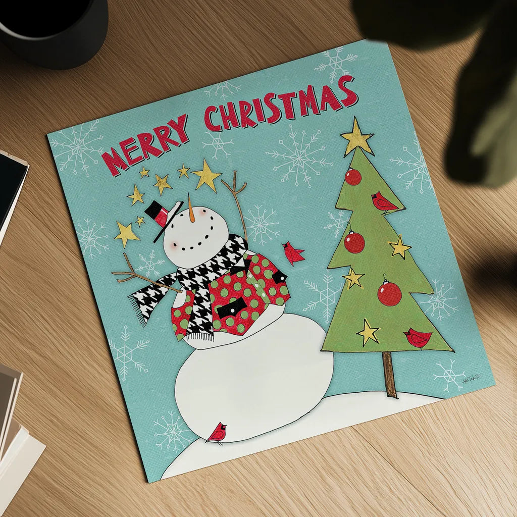 Snowman Sentiments IV by Anne Tavoletti. Shown as a detailed flat fine art print, highlighting archival giclee quality. Available as an archival giclee rolled canvas, fine art paper, or poster print. SKU 31822a.