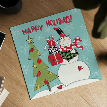 Snowman Sentiments V by Anne Tavoletti. Shown as a detailed flat fine art print, highlighting archival giclee quality. Available as an archival giclee rolled canvas, fine art paper, or poster print. SKU 31823a.