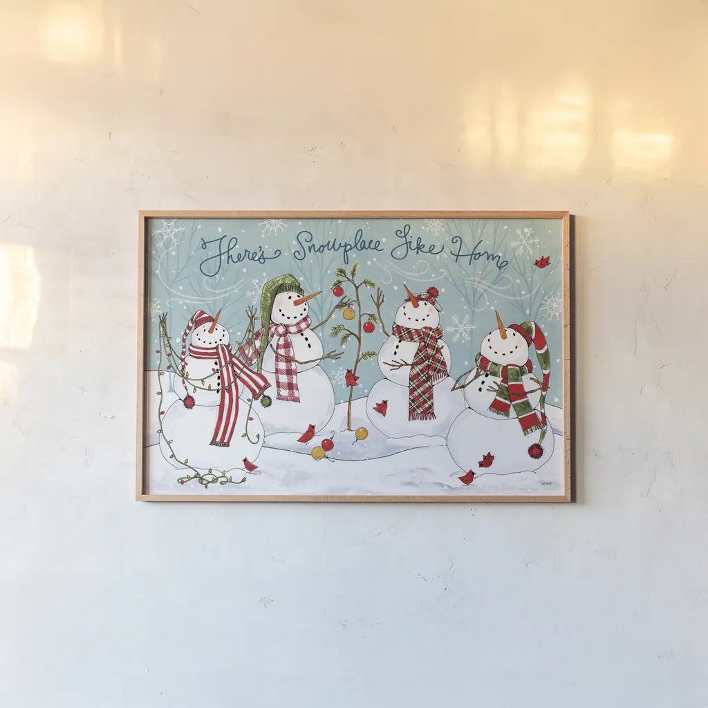 Snowplace Like Home I by Anne Tavoletti. shown as a paper print in a natural frame. Available as a archival giclee rolled canvas, fine art paper, or poster print. SKU 63648i.