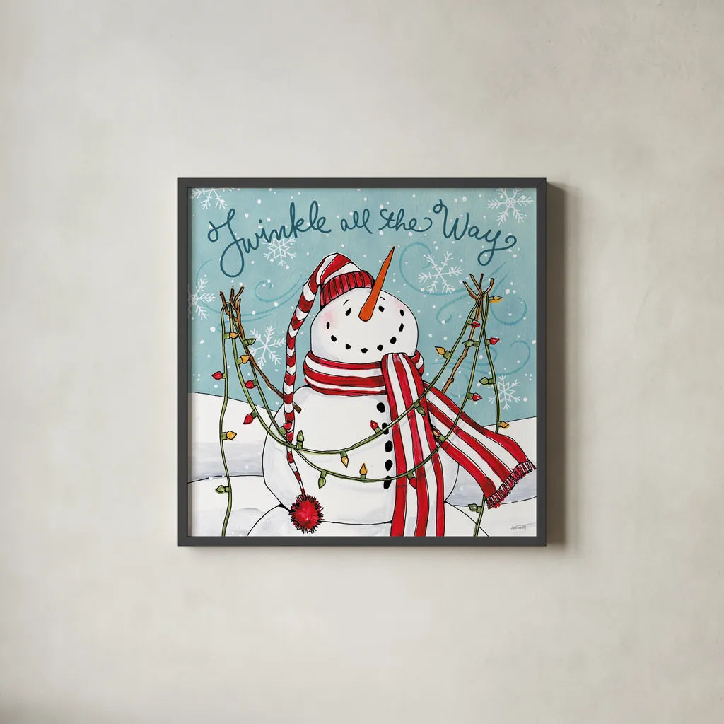 Snowplace Like Home II by Anne Tavoletti. Shown in a sleek black glass frame for a contemporary gallery look. Available as an archival giclee rolled canvas, fine art paper, or poster print. SKU 63649a.